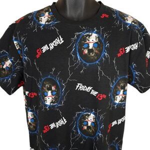Friday The 13th T Shirt Mens Size Medium Black All Over Print Jason Lightning